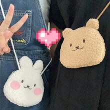 1pcs  Cartoon Cute Bear And Bunny Plush Crossbody Bag, Multifunctional Coin Card Holder, Headphone Storage Bag, Fashionable Shoulder Bag For Girls - 彩色 - 查看 7