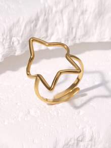 3pcs/Set Minimalist High-End Chic Geometric Star Shaped Adjustable Open Ring, Stainless Steel Gold Plated, Suitable For Women Daily, Party, Date Wear