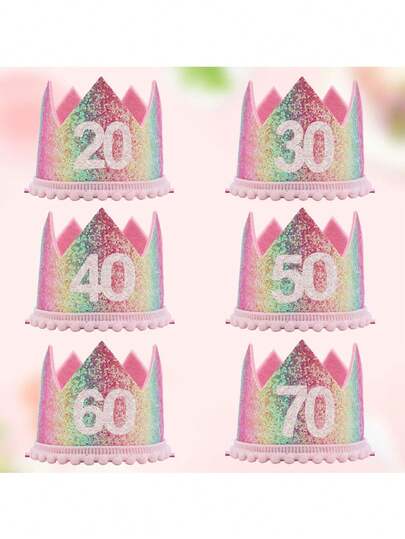 Celebration Party Crown Hat, Colorful 20th/30th/40th/50th/60th/70th Birthday Party Crown Hat, Birthday Celebration Party Hat