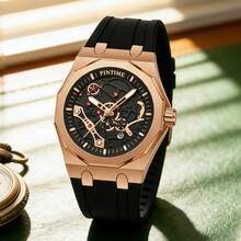 PINTIME 男士石英表，石英机芯，硅胶表带，大表盘日历腕表，适合各种场合，任何男士佩戴都很帅气 - 均碼 - 查看 1