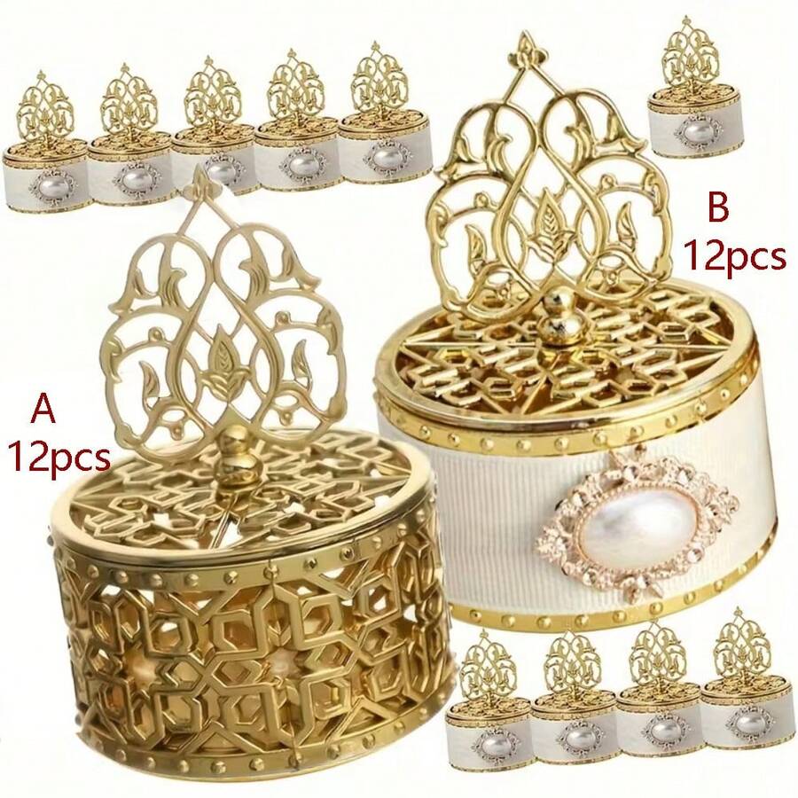 Bộ 12/24 hộp quà màu vàng sang trọng kiểu Châu Âu, hộp đựng kẹo trong suốt trang trí ngọc trai và đá quý - Thiết kế hoa văn tinh tế, hộp nhựa tái sử dụng đựng sô cô la, món tráng miệng, bánh ngọt, bánh nướng, quà tặng tiệc tùng, tiệc trà chiều, quà năm mới, kẹo - Hộp quà tặng và trưng bày sang trọng, chất liệu bền chắc - Hoàn hảo cho đám cưới, sinh nhật, dạ hội, tiệc tùng, năm mới, lễ hội, sự kiện trang trọng, trang trí năm mới lý tưởng, hộp quà cưới, trang trí ngày Valentine, món quà tuyệt vời! - Nhiều màu - Xem 1