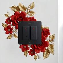 Fresh Plants Flower Switch Stickers Golden Border Peony Rose Leaf Light Switch Decal Socket Decor Removable Flower Light Switch Cover For Bedroom Living Room Nursery Bathroom, Valentine's Day Switch Decoration - Multicolor - View 7