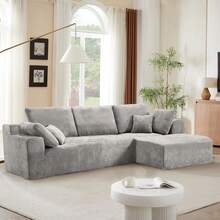 Sofá seccional Cloud de 274 cm, sofá modular sin estructura con forma de L y asiento profundo, sofá tapizado moderno y cómodo para sala de estar, no requiere montaje (Chenilla, gris) - Gris - Ver 5