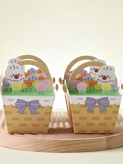5 Easter Boxes, Printed With Cute Rabbit Patterns, Perfect For Easter Party Gift Bags, Candy Boxes (With Handles), Happy Easter Party Table Decorations, Easter Decorations, Spring Holiday And Birthday Gift Baskets, Home Decor, Easter Party Supplies, Valentine's Day, And Back-To-School Season.