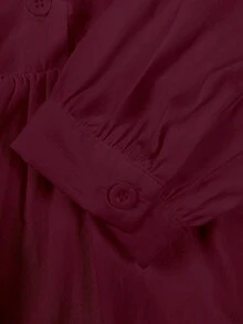 ii Plus Size Casual Solid Color Lace Patchwork Ruffle Trim Long Sleeve Top Spring - Burgundy - View 6