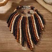 1 Set Handmade Multilayer Exaggerated Wooden Bead Necklace, Boho Style Bib Necklace For Women, Suitable For Beach, Party, Middle East Formal Occasions, Beautiful Jewelry Necklace & Earrings - Dark, Medium and Light Coffee - View 2