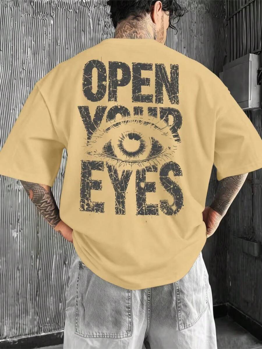 Open Your Eyes T-Shirt, Unisex Men's And Women's Blouse, 100% Cotton, Premium Top Streetwear, New Release, Immediate Shipping, Various Colors!! - 米色 - 查看 1