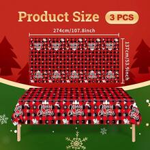 3-Piece 54 X 108 Inch Merry Christmas Plastic Tablecloth - Red And Green Design With Christmas Tree Holiday Decorations, Disposable Rectangle Table Cover For Xmas Party Supplies, Indoor Outdoor Decor - 聖誕節 - 查看 3