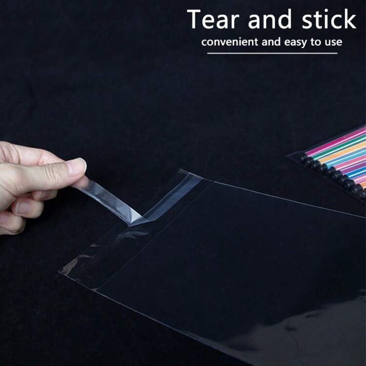 100pcs Autoadesivo Opp Trasparente Imballaggio Sacchetti Cellophane