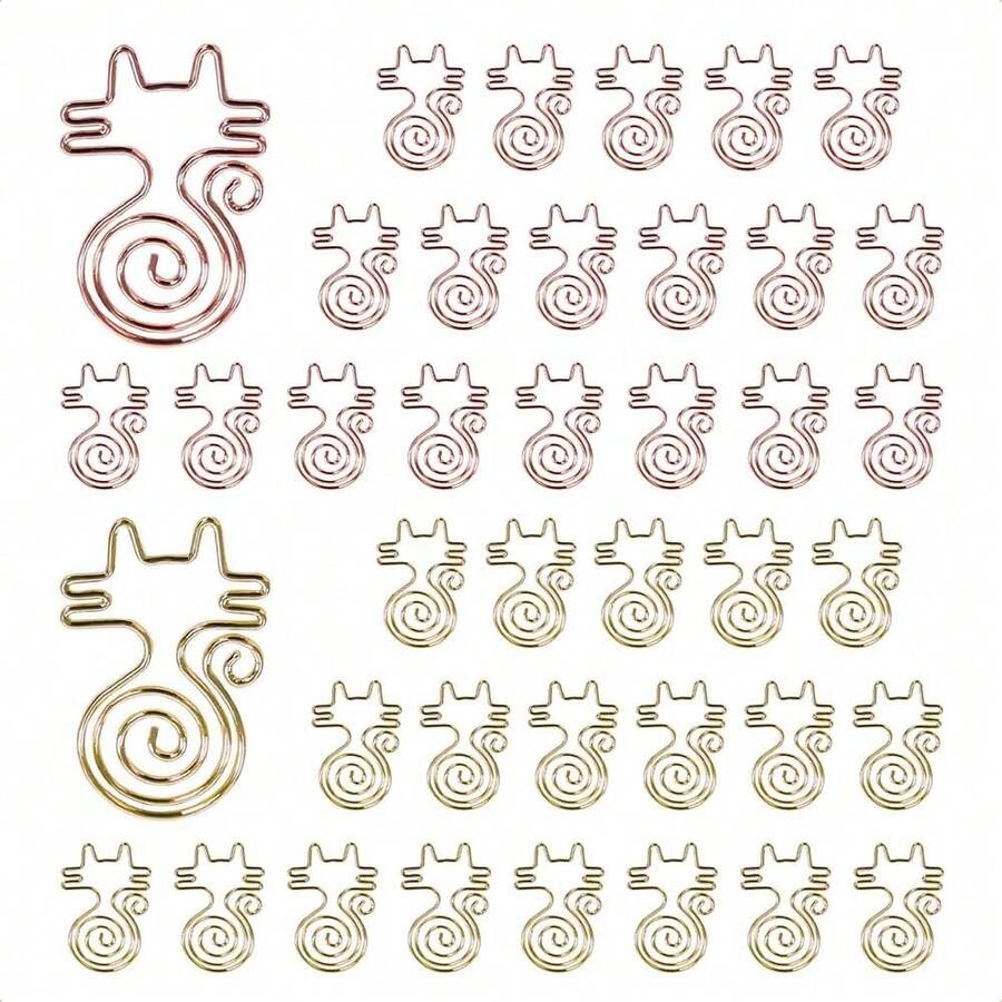 40pcs Cat Shape Paper Clips With Clear Box, Rose Gold And Yellow Gold, Funny Cute Paperclips Bookmarks Planner Clips For Fun Office Supplies Schoolsss Gifts Wedding Decoration - Cat40件 - 查看 1