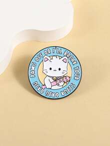 1PC Cute Angry Cat Enamel Pins Cute Cartoon Paws Off Or I Will Break Your Knees Brooches Lapel Badges Fun Jewelry Gift For Friends - Multicolor - View 3
