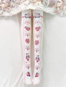 Cute Strawberry Bow Pastoral Whimsical Sweet Innocent Lolita Soft Moe Lolita Tights - Multicolor - View 7