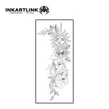 1 miếng hình xăm dán tạm thời chống thấm nước INKARTLINK hình mặt người và hoa lá, giữ được 1-2 tuần, hình xăm nước ép trái cây, trang trí cơ thể lý tưởng cho mùa thu/đông, phù hợp cho cả nam và nữ. - màu đen - Xem 10