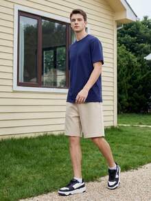 CAMEL CROWN 男士针织运动户外裤，夏季运动短裤，加厚透气休闲健身针织短裤 - 棕駝 - 查看 3