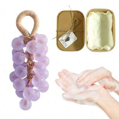 Grape Scented Soap, Natural Fragrance Multi-Purpose Cleansing Soap, Bathroom Decor Space-Saving Hanging Design, Decorative Soap, DIY Elegant Home Decor And Gift Choice, Suitable For Handwashing And Fresh Air Handwashing Gift