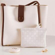 Leather Pocket Cosmetic Bag For Purse,Coin Purse Lipstick Cosmetic Accessories Organizer, Travel Kit Storage Pouch,Waterproof Portable No Zipper Se--Closing Small Makeup Pouch For Women - 粉紅色+白色 - 查看 7