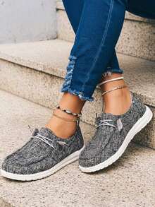 Zapatos deportivos de slip-on grises para mujer de otoño/invierno, zapatillas minimalistas con decoración de cordones - Gris - Ver 4