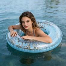 1pc Transparent Sequin Swimming Ring, Adult Transparent Inflatable Cute Underarm Thick Circle Large Buoyancy Swim Ring