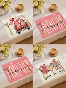 1pc/4pcs/6pcs/60pcs Valentine's Day Polyester Decorative Placemats, Pink Heart, Car, Balloon Placemats, Stain-Resistant, Suitable For Home, Restaurant, Dining Table Decor, Housewarming, Birthday Gifts - Multicolor - View 1