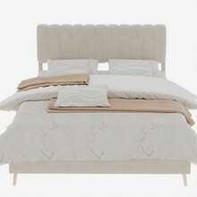 Modern And Minimalist Upholstered Bed With Plush Headboard, 140x200 Cm, Beige, Multifunctional Bedroom Furniture, Low Slatted Base Without Storage (Without Gas Spring), Mattress Not Included. - Beige + Fabric + Metal + Memory Foam - View 10