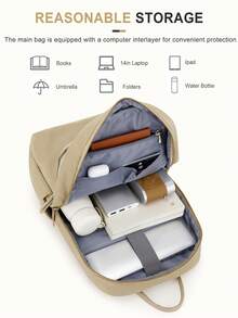 Women's Laptop Backpack, Fits 14/15 Inch Laptops, Fashionable Water-Resistant Lightweight Bookbag, Suitable For Travel, Work, Business, Teachers, Nurses, With Laptop Compartment, Fashionable Backpack/Wallet For Women And Girls, Girls' Daily Backpack/Schoolbag, Random Shipment Of New And Old Versions - Màu Khaki - Xem 6