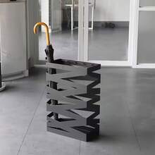 Entryway Hollow Metal Umbrella Stand: Multi-Purpose Umbrella Holder Organizer Rack - Black - View 5