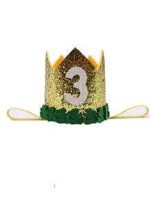 Shiny Gold Jungle Crown Birthday Party Hat, Handmade Glued Numeric 1-9 Holiday Event Party Costume Headpiece, Felt Leaf Crown Party Hat