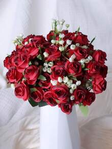 1/2束仿真丝玫瑰花束，11.8英寸假玫瑰，搭配满天星，适用于新娘捧花、周年纪念、婚礼装饰、花瓶装饰、餐桌摆饰及家居装饰、客厅/卧室装饰、情人节派对装饰 - 彩色 - 查看 10