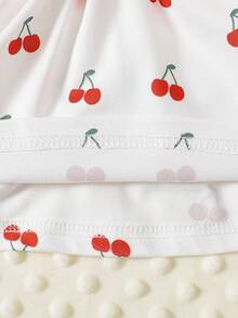 新生女宝宝可爱甜美樱桃印花圆领荷叶边泡泡袖连衣裙配发带，夏季 - 彩色 - 查看 9