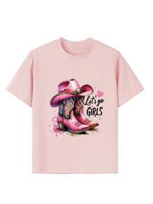 Tween Girls' Casual Graphic Print Crew Neck Short Sleeve T-Shirt, Summer Top - Pink - View 5