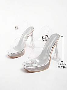 性感透明水晶厚底防水坡跟凉鞋，夏季新款夜店舞台表演高跟凉鞋 - 銀色 - 查看 7