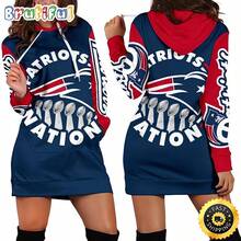 New Eng-Land Patriots Hot-Selling Women's Rugby Sweatshirt Dress, New 3D Print Women's Mid-Length Fashionable And Creative Sweatshirt Dress. - Nhiều màu - Xem 3