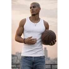 Basic American Ribbed Tank Top - Beyaz - Görünüm 1