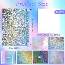 30 Sheets Holographic Card Stock Metallic Cardstock Paper Glitter Cardstock 8.3 X 11.6,250gsm/92lb Shiny Iridescent Mirror Paper Sheets For Letter Poster Scrapbook Crafts - 鼻部黏合劑 - 查看 3