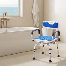 Silla de ducha giratoria 360 grados, asiento de ducha ajustable con brazos pivotantes para duchas o bañeras interiores, silla de ducha de bañera giratoria antideslizante para personas mayores con discapacidad heridas, capacidad de 400LBS - Azul - Ver 9