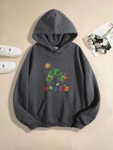 1 PcsThe Very Hungry For CATERPILLAR Hoodie - Green For CATERPILLAR & Fruit Pattern (Apple, Pear, Vegetable) Lightweight & Adult Sweatshirt, Iconic Book Design For &, Easter St Patrick's Day Gift, Clothing Party Outfit - 白色 - 查看 5