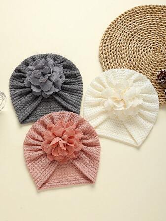 3 st/pack flerfärgad blommössa för babyn, söt stickad babymössa, perfekt för fotografering och present, lämplig för året runt