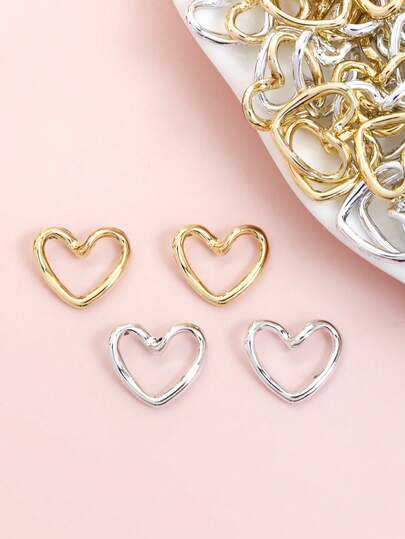 10pcs Simple Glossy Line Love Heart Charms, Ins Style High Color Retention Hollow Heart-Shaped Pendants For Freedom Creation Of Temperament Clavicle Chain Necklace Earrings Bracelet And Ornaments, Men And Women Fashion Versatile Jewelry DIY Accessories
