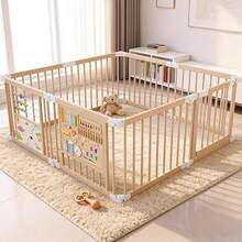 Foldable 63"X63"X24" Wooden Playpen For Babies Boys & Girls, Natural Wood Sturdy & Safety Baby Playard W/ Adjustable Size & Shape For Infant & Toddles, Portable Kids Play Yard Fence Play Pen Includes 2 Game Boards, 10+ Toy Set, Suitable For Indoor Use, Essential For New Moms,Baby Needs,Baby Gate,Newborn Gift - wood-63X63X24inchs - 查看 1