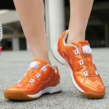 Professional Badminton Shoes With Rotary Button Lace-Free, Men's Sports Shoes Anti-Slip Wear-Resistant Breathable Shoes, Non-Slip Outsole Training Competition Shoes - Orange - View 4