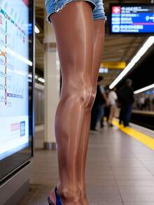 1 双女士高弹力、亮面、薄款棕色连裤袜，适合搭配日常服装和派对场合。