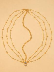 1件水钻水滴头饰，简约波西米亚风多层串珠发链发饰，新娘头饰 - 水滴 - 查看 9