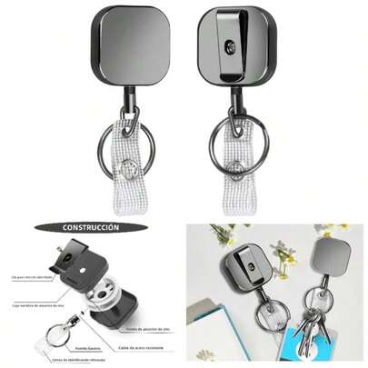 2 Piezas Llavero Retrctil, Yoyo para Gafete con Clip de Metal, Clip Retrctil para Tarjetas de Identificacin, Carrete retrctil con de 23.5 Pulgadas, Porta Llaves retractil Redondo
