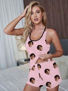 Printstory Customized Women's Tank Top Set, Personalized With Any Pattern, Unique Custom Gift, Suitable For Family, Friends, Holiday Parties - Pink - View 4