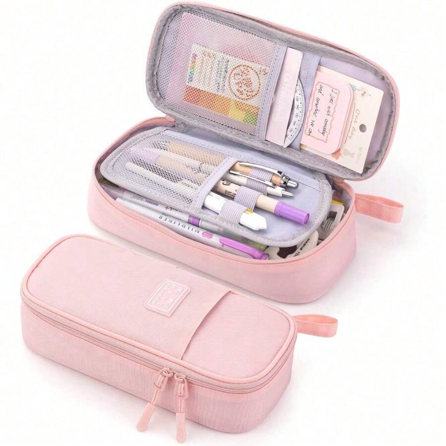 Durable Pencil Case With Large Capacity, Suitable For Schools, Offices, Universities, Teenagers, And Adults. Pink. - 粉色 - 查看 1
