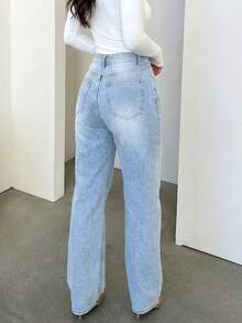 Women's Vintage Minimalist Elastic Waist Loose Straight Leg Jeans - Light Wash - View 5
