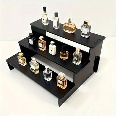 Estantería de exhibición de acrílico negro de 3 niveles - Apariencia resistente y liviana, estantería de almacenamiento de sobremesa, organizador de maquillaje ahorrador de espacio - Estantería de exhibición de figuras, juguetes, decoración de sala de maquillaje
