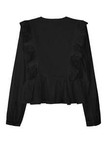 ii Áo kiểu nữ thanh lịch, tay phồng, viền bèo nhún, màu đen, thích hợp cho mùa xuân. - màu đen - Xem 4