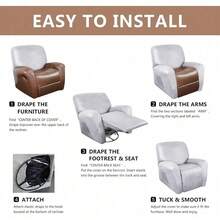 Trugenix-Recliner Sofa Covers - Leather Like Recliner Sofa Covers 3 Seater Recliner Couch Covers For 3 Cushion Couch 8 Pieces Washable Stretch Reclining Sofa Slipcovers (Brown)-GP - 01-大理石紋理 - 查看 8