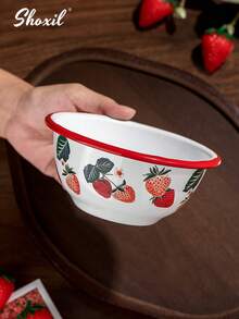 shoxil 1/2pcs Strawberry Printed Enamel Bowl, Fruit Bowl, Yogurt Bowl, Rice Bowl, Tray, Enamel Material, For Home, Party, Entertaining Guests, Used During Ramadan - Bowl - View 4